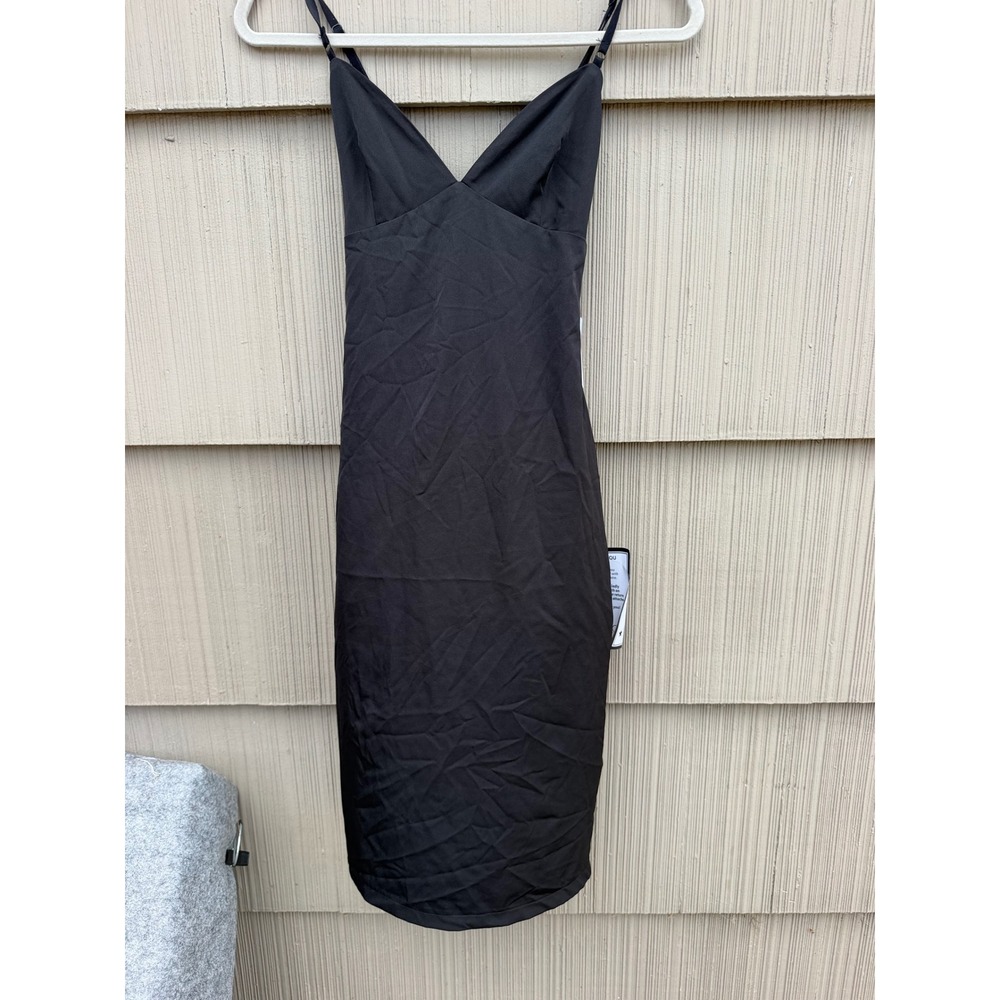 Seni & Cade Black V-Neck Midi Dress Cross Back Adjustable Straps Size S NWT